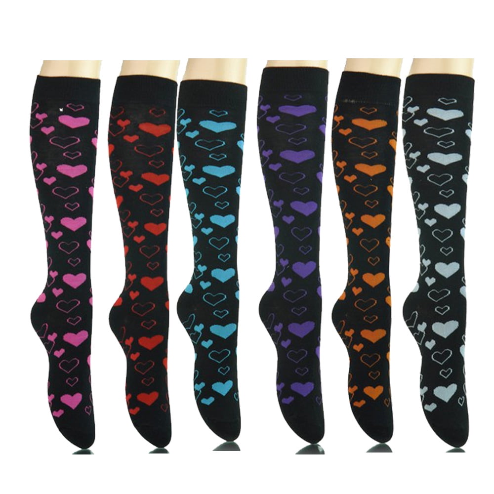 Couver 6 Pairs Women's Fancy Design Multi Colorful Patterned Knee High