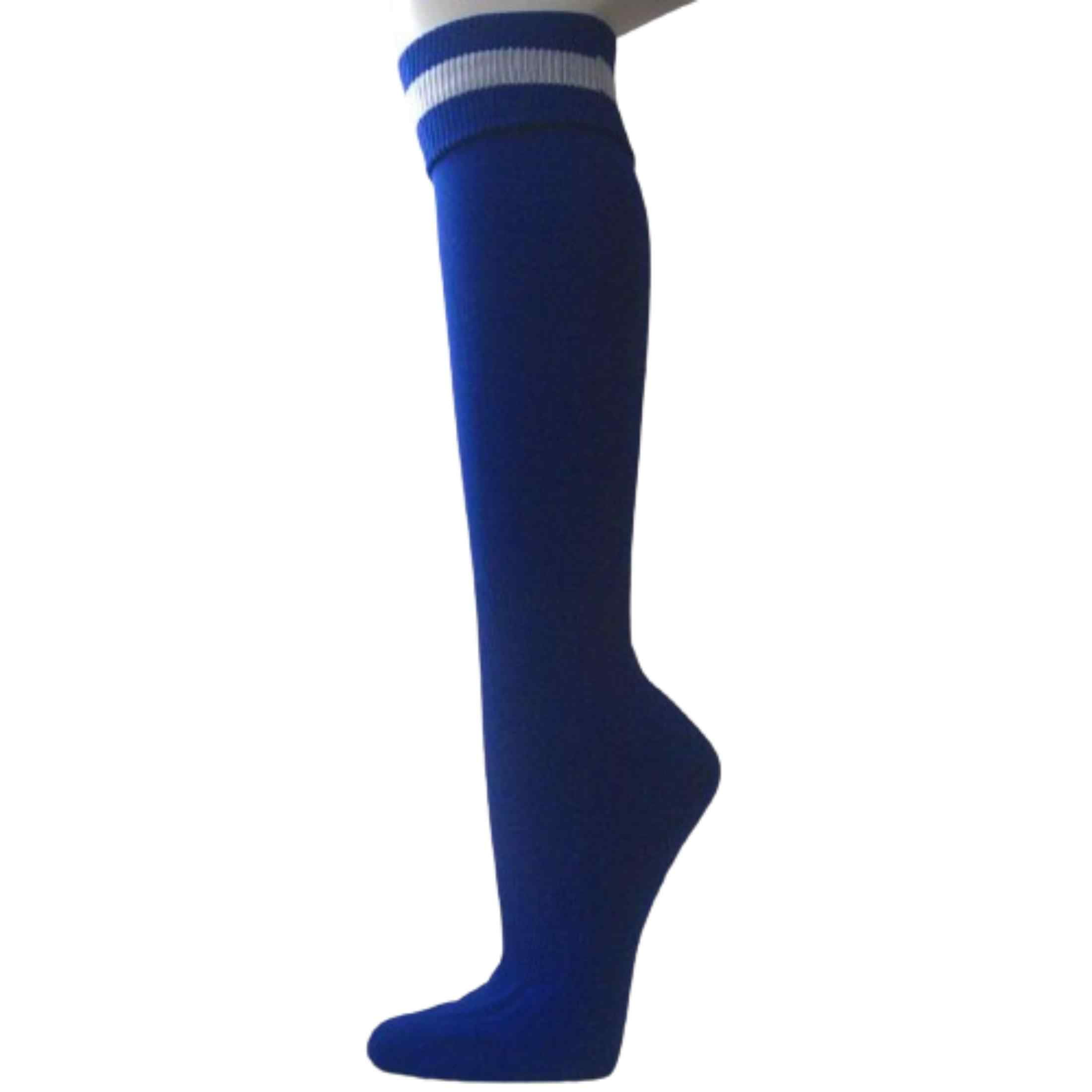MOXY Vintage 70's Striped Knee-High Socks - Black With Blue Stripes, Athletic Fit