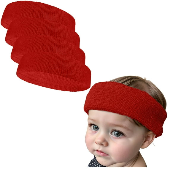 Couver Baby Infant Terry Solid Color Headband/Terry Cloth Head Band - 4pieces, Red