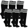thumbnail image 1 of Couver Black Triple Striped Knee High Ladies' Girls Stretchy Fashion Casual G11:G34Tube Cotton Socks, 6 Pairs Bulk Pack, Black / White, 1 of 8