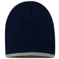 thumbnail image 1 of Couver Bottom Striped Blaze Beanie Bulky Hat Soft 100% Knit Acrylic Winter Skull Cap Unisex 8'' - (Navy/ Grey), 1 of 2