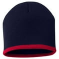 thumbnail image 1 of Couver Bottom Striped Blaze Beanie Bulky Hat Soft 100% Knit Acrylic Winter Skull Cap Unisex 8'' - (Navy/ Red), 1 of 2