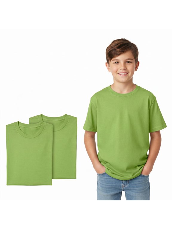 Boys Active Cotton Blend Short Sleeve T-Shirt, Lime, Size X-Small, 2-Pack