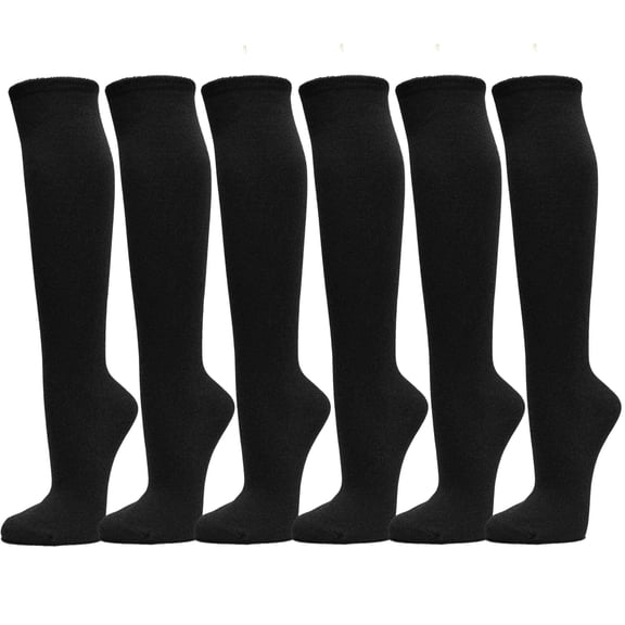 Couver Casual Wear Cotton Knee High Referee Socks, Black, Youth Extra Small 1 to 3T, 6 Pairs
