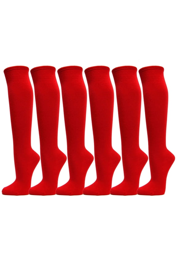 6-Pack Unisex Youth Knee High Referee Socks, Red, Youth Extra Small 1 to 3T