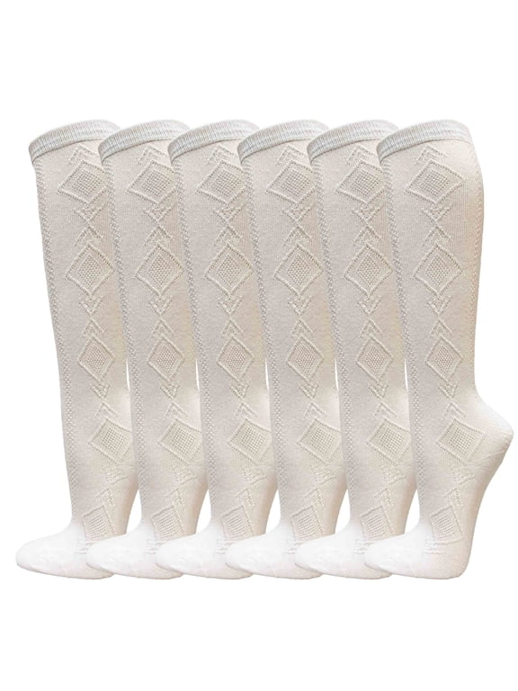 Casual Wear Cotton Knee High Referee Socks Multi-Assorted Pack( White / Diamond, Youth Medium (6 Pairs))