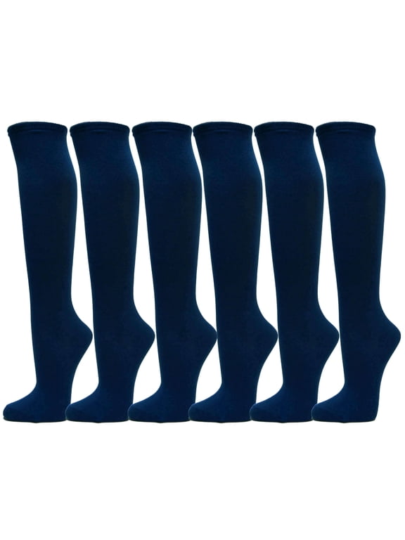 6-Pack Unisex Youth Knee High Referee Socks, Navy, Youth Large 9 to 11 Years
