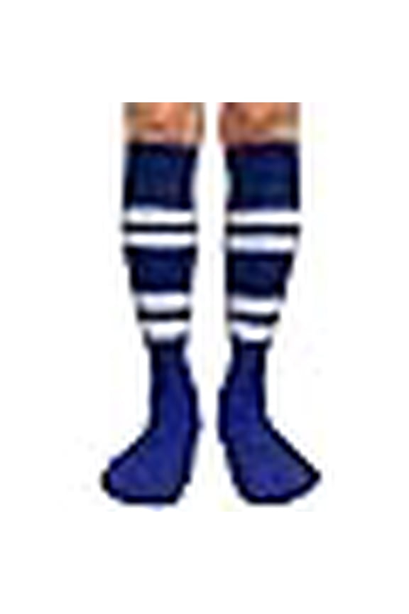 Cotton 4 White Stripes Knee High Softball Baseball Sports Tube Socks, Blue/White, Medium