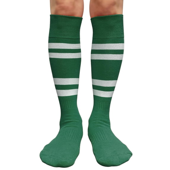 Couver Cotton 4 White Stripes Knee High Softball Baseball Sports Tube Socks, Green/White, Large