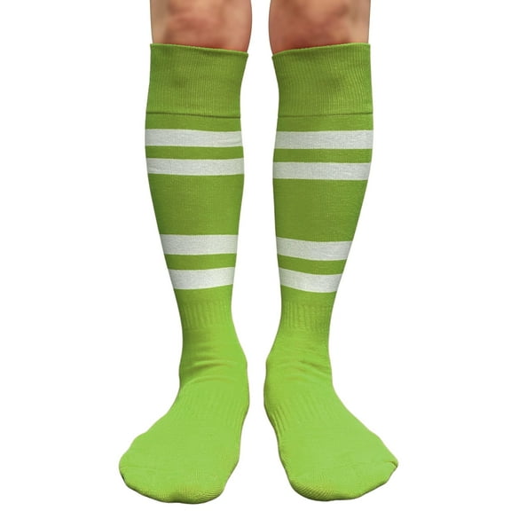 Couver Cotton 4 White Stripes Knee High Softball Baseball Sports Tube Socks, Lime Green/White, Large