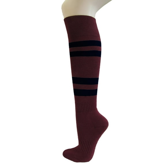 Couver Cotton Maroon Striped Softball Baseball Sports Knee High Tube Socks, Black Medium