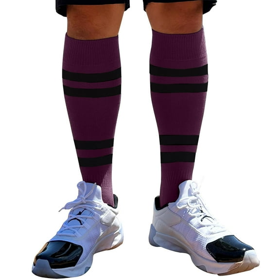 Couver Cotton Purple Striped Softball Baseball Sports Knee High Tube Socks, Black Medium