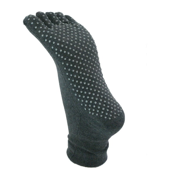 Couver Cotton Unisex No Skid No Slip Sole Yoga 5 fingers Toed Socks(Length:Ankle), Charcoal Medium
