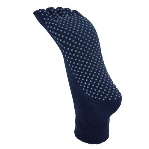 Couver Cotton Unisex No Skid No Slip Sole Yoga 5 fingers Toed Socks(Length:Ankle), Navy Large