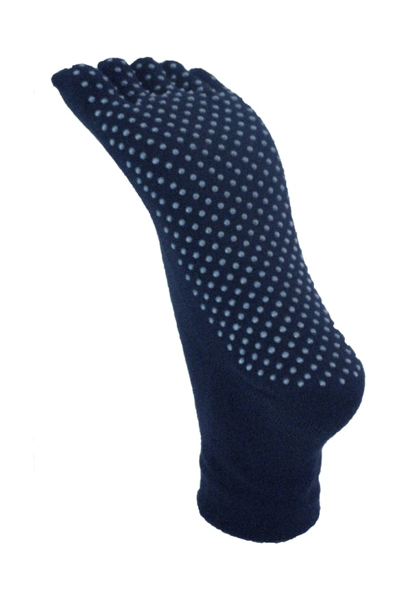 Cotton Unisex No Skid No Slip Sole Yoga 5 fingers Toed Socks(Length:Ankle), Navy Medium