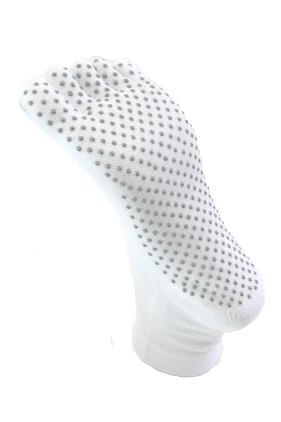 Cotton Unisex No Skid No Slip Sole Yoga 5 fingers Toed Socks(Length:Ankle), White Large