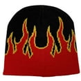 thumbnail image 1 of Couver Flame Fire Design Cuffless Beanie Hat Ski Beanie Hat - Black / Gold & Red Fire, 1 of 8