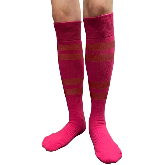 Couver Hot Pink Softball/Sports Striped Knee High Softball Baseball Sports Tube Socks, Dark Red Medium