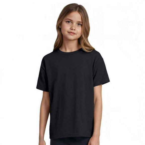 Couver Kids Girls Boys Solid Color Short Sleeve Cotton Blend T-Shirt, Everyday Summer Top, Charcoal Heather, Extra Small, 1 Piece