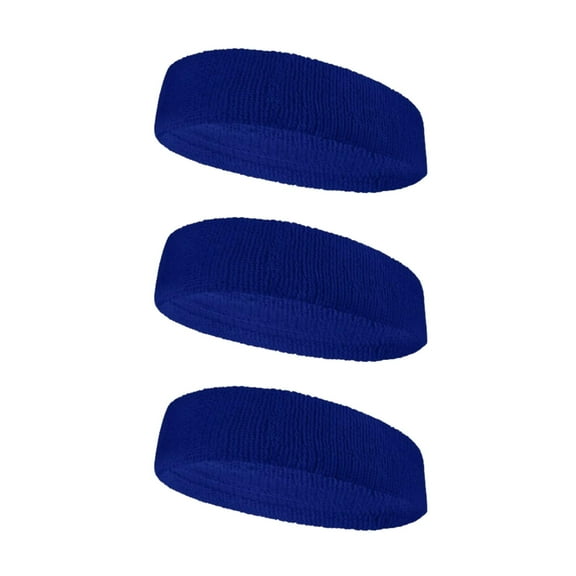 Couver Large & Thick Plain Solid Basketball Head Sweatband, Solid Blue, 3 Pack