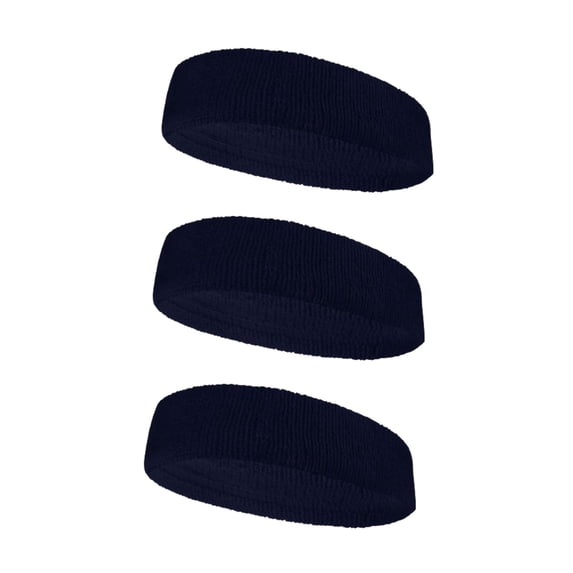 Couver Large & Thick Plain Solid Basketball Head Sweatband, Solid Navy, 3 Pack