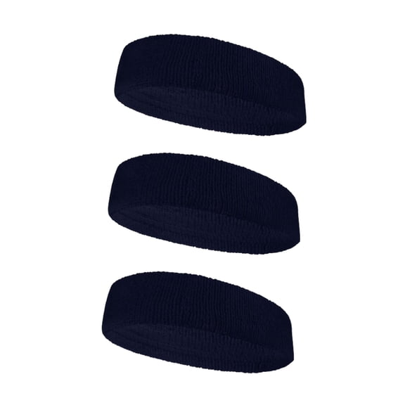 Couver Large & Thick Plain Solid Basketball Head Sweatband, Solid Navy, 3 Pack