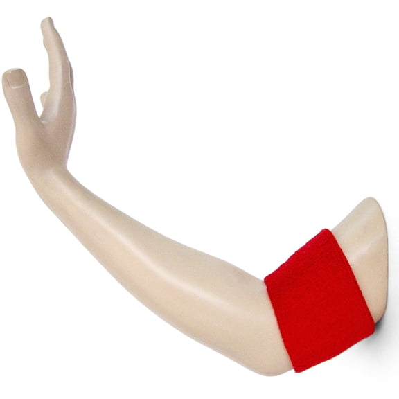 Couver Men's Arm/Bicep Bands (Cotton Terry Cloth) for Sweat Armband, Red (1 Pair)