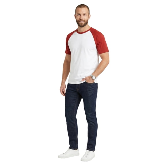Couver Men's Cotton Baseball T-Shirts Short Sleeve Crew Neck Classic Tee Shirt, Red / White, 3X-Large, 1 Pack