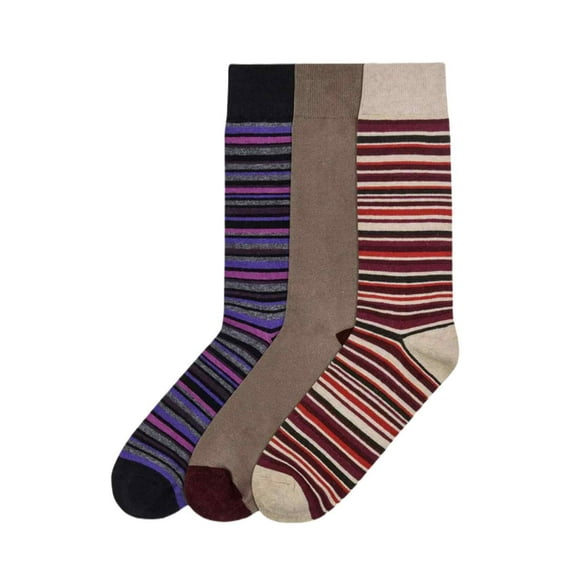 Couver Men's Dress Crew Socks, Striped Assorted Colors, Size 10-13, 3 Pairs