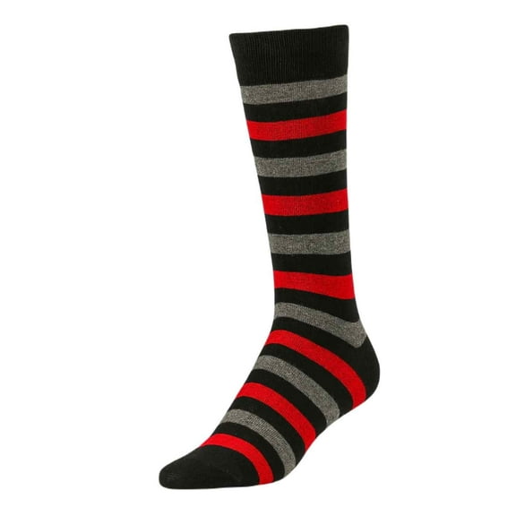 Couver Men's Dress Crew Socks, Striped Black / Red/ Charcoal, Size 10-13, 1 Pairs