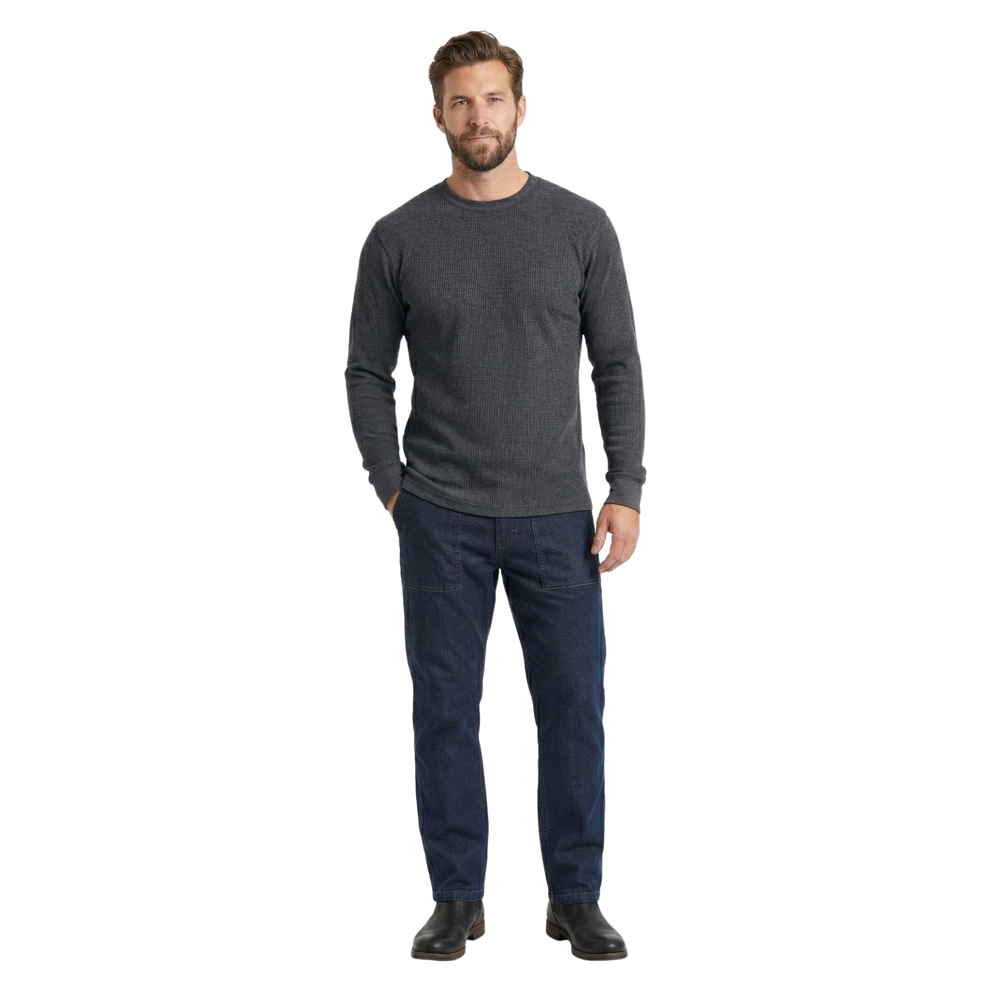 Men's Heavyweight Cotton Long Sleeve Thermal Top, White XL, 1