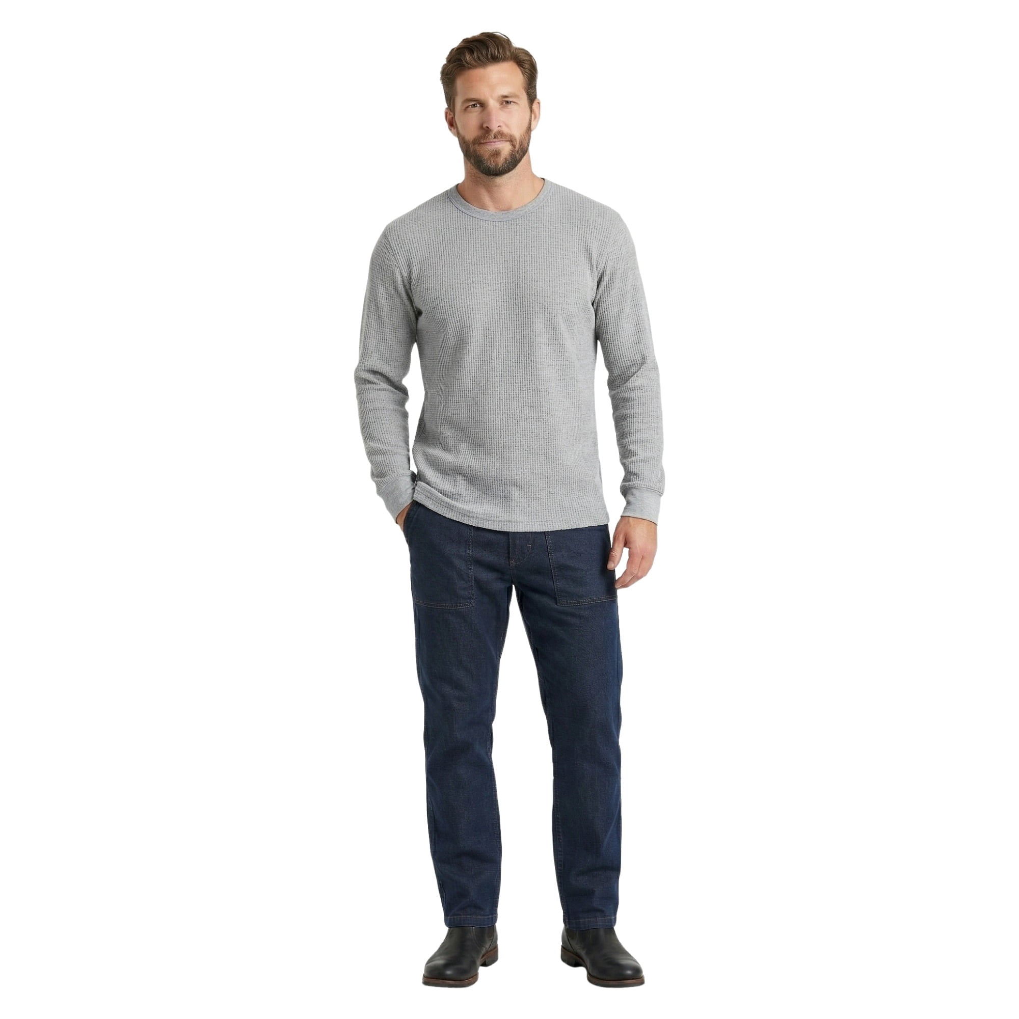 Couver Men's Heavyweight Cotton Thermal Top, Long Sleeve, Burgundy