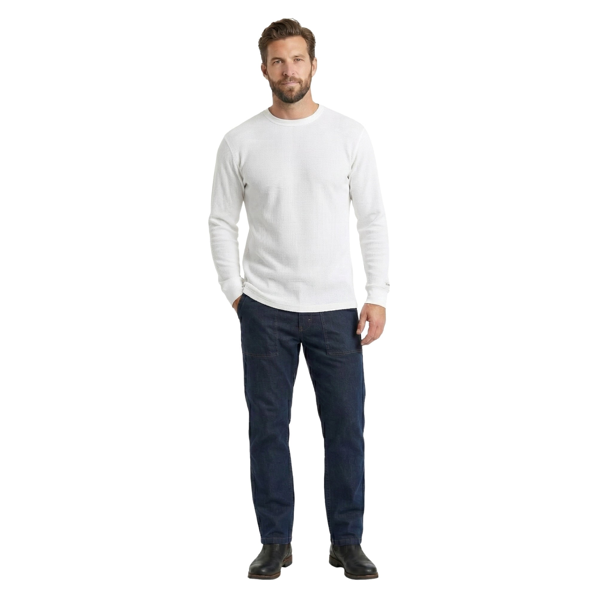 Men's Heavyweight Cotton Long Sleeve Thermal Top, White XL, 1