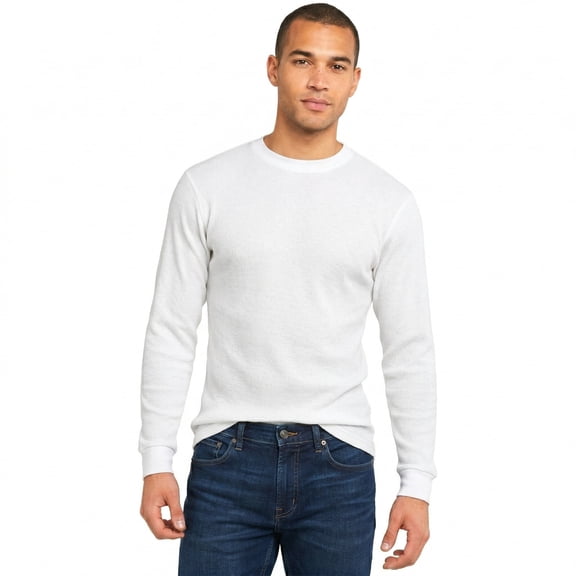 Couver Men's Medium Weight Cotton Long Sleeve Thermal Top, White, X-Large, 1 Pack