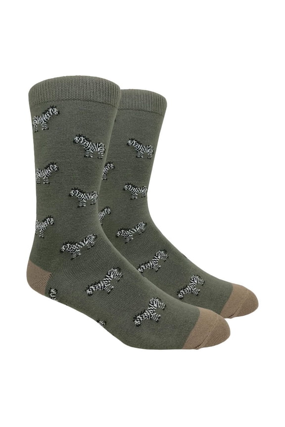 Mens Cotton Novelty Crew Dress Socks with Cute Animal Design- Animal / Zebra, 10-13, 1 Pair
