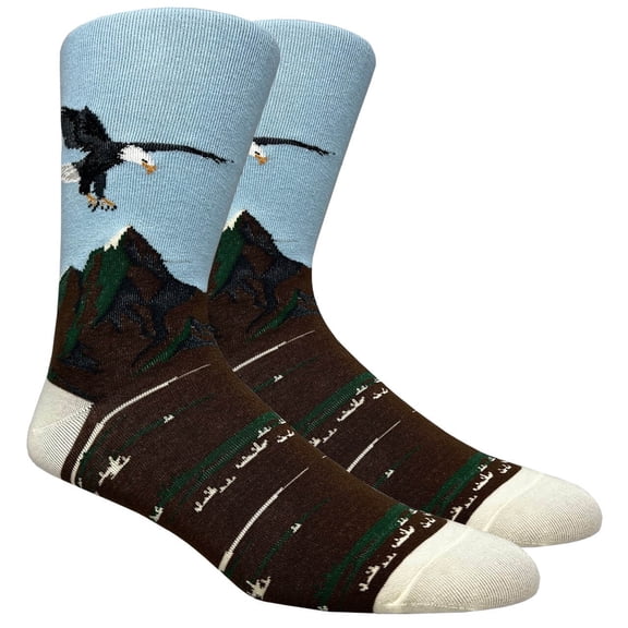 Couver Mens Cotton Novelty Crew Dress Socks with Cute Animal Design- Cartoon/Eagle, 10-13, 1 Pair