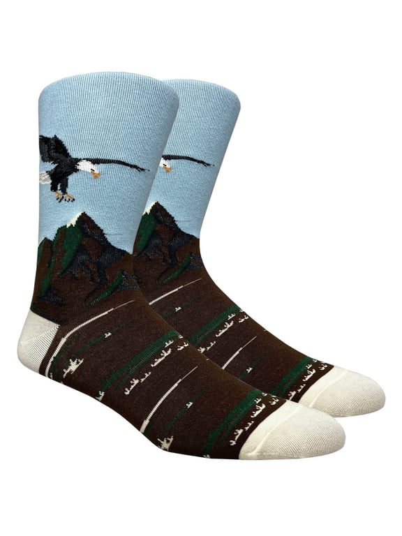 Mens Cotton Novelty Crew Dress Socks with Cute Animal Design- Cartoon/Eagle, 10-13, 1 Pair