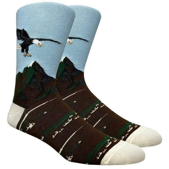 Couver Mens Cotton Novelty Crew Dress Socks with Cute Animal Design- Cartoon/Eagle, 10-13, 1 Pair