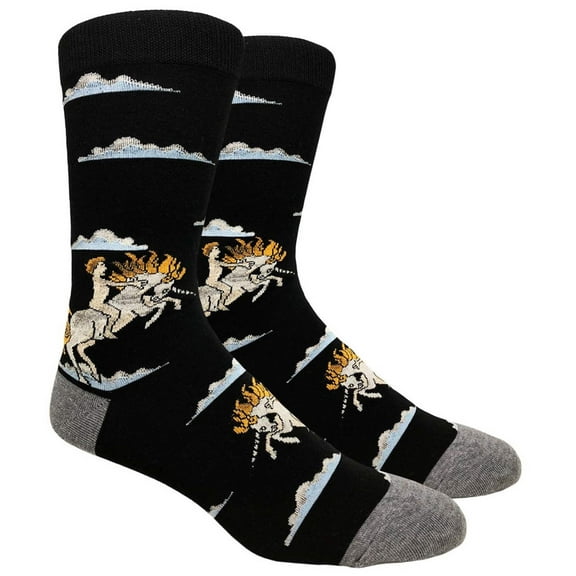 Couver Mens Cotton Novelty Crew Dress Socks with Cute Animal Design- Cartoon / Unicorn Black, 10-13, 1 Pair