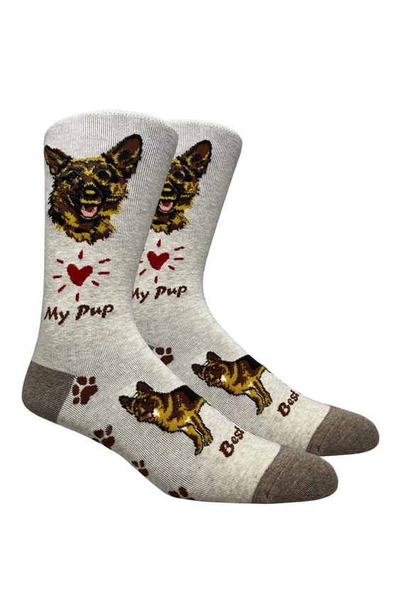 Mens Cotton Novelty Crew Dress Socks with Cute Animal Design- Dogs / German Shepard, 10-13, 1 Pair