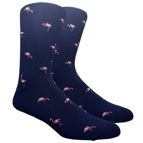Couver Mens Cotton Novelty Crew Dress Socks with Cute Animal Design- Navy Blue/Flamingos, 10-13, 1 Pair