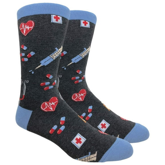 Couver Mens Cotton Novelty Crew Dress Socks with Cute Cartoon Design- Cartoon / Dr. Medicine, 10-13, 1 Pair