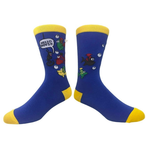 Couver Mens Cotton Novelty Crew Dress Socks with Cute Cartoon Design- Cartoon / Fish / Hello Boys, 10-13, 1 Pair