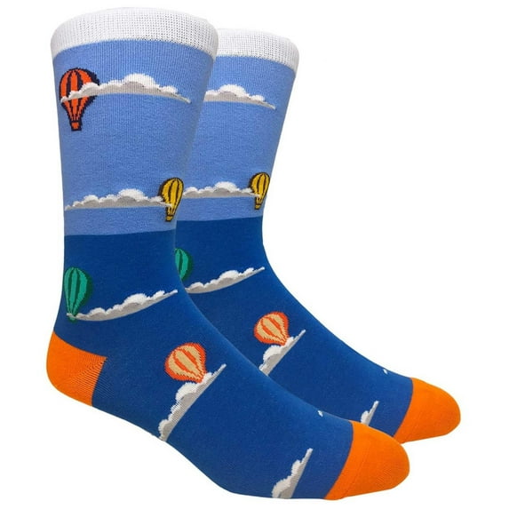Couver Mens Cotton Novelty Crew Dress Socks with Cute Cartoon Design- Cartoon / Hot Air Balloon, 10-13, 1 Pair