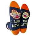 thumbnail image 1 of Couver Mens Cotton Novelty Crew Dress Socks with Cute Cartoon Design- Cartoon / Laugh Now Cry Later Navy Blue, 10-13, 1 Pair, 1 of 7