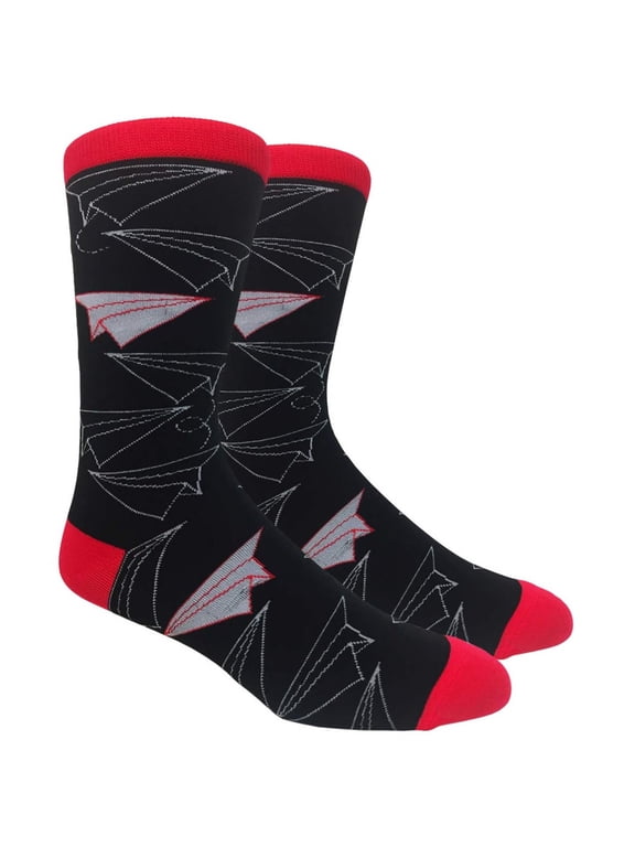 Mens Cotton Novelty Crew Dress Socks with Cute Cartoon Design- Cartoon / Paper Planes, 10-13, 1 Pair