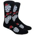 thumbnail image 1 of Couver Mens Cotton Novelty Crew Dress Socks with Cute Cartoon Design- Cartoon / Skulls & Roses - Black, 10-13, 1 Pair, 1 of 6