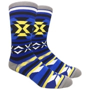 Couver Mens Cotton Novelty Crew Dress Socks with Plant Floral Nature Design- Stripe / Southwest - Royal Blue, 10-13, 1 Pair