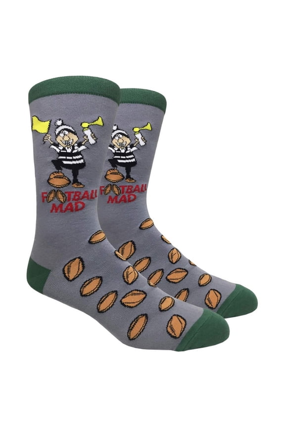 Mens Cotton Novelty Crew Dress Socks with Sports Exercise Workout Design- Cartoon / Game Day, 10-13, 1 Pair