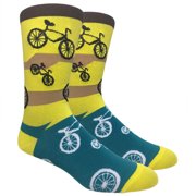 Couver Mens Cotton Novelty Crew Dress Socks with Sports Exercise Workout Design- Cartoon / Leisure Activities / Bicycle Yellow, 10-13, 1 Pair